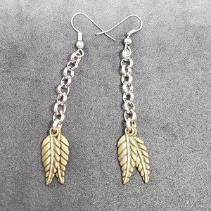 Handmade Drop Dangle Earrings Bronze Tone Leaf